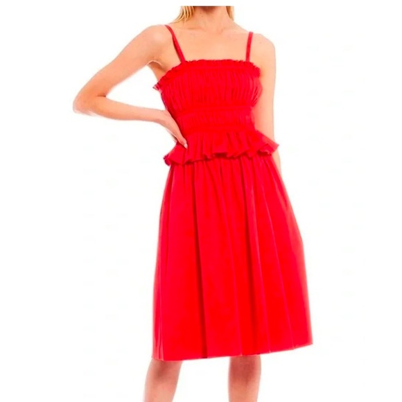 ANTONIO MELANI Dresses & Skirts - Antonio Melani Taylor Stretch Red Peplum Waist Cotton‎ Sateen Midi Dress Size 12